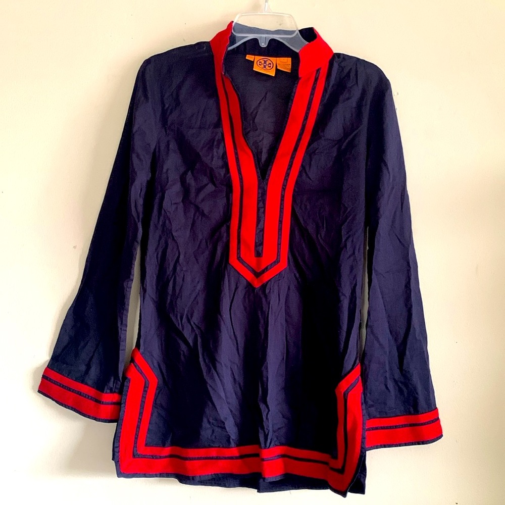 Tory Burch tunic top blue and red size 6